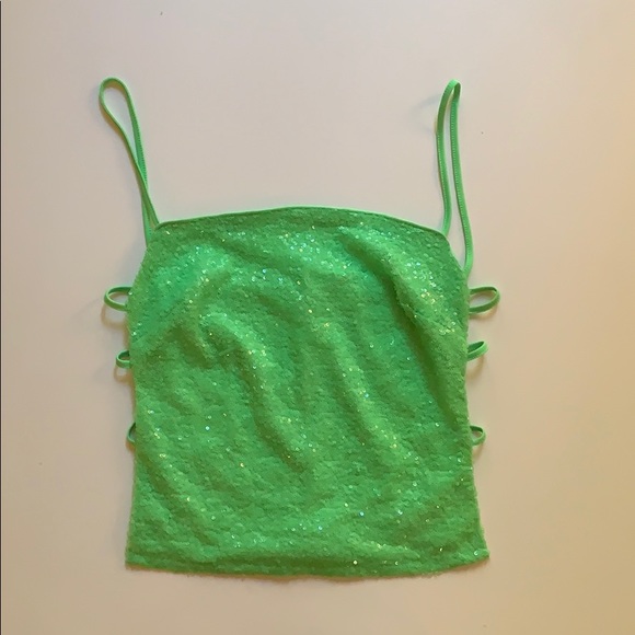 Superdown Kait Cut Out Cami Lime Green Sequin - Picture 2 of 4
